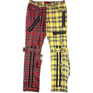 Tripp NYC Split Leg Yellow and Red Plaid Bondage Pant Unisex 36x31 Emo Punk Goth